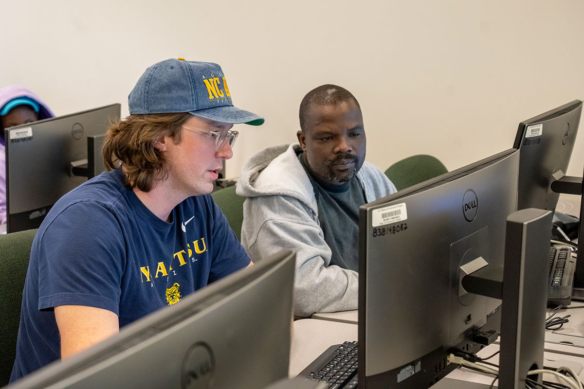 Students take computer training courses that lead to a certification for the certified production technician course. 