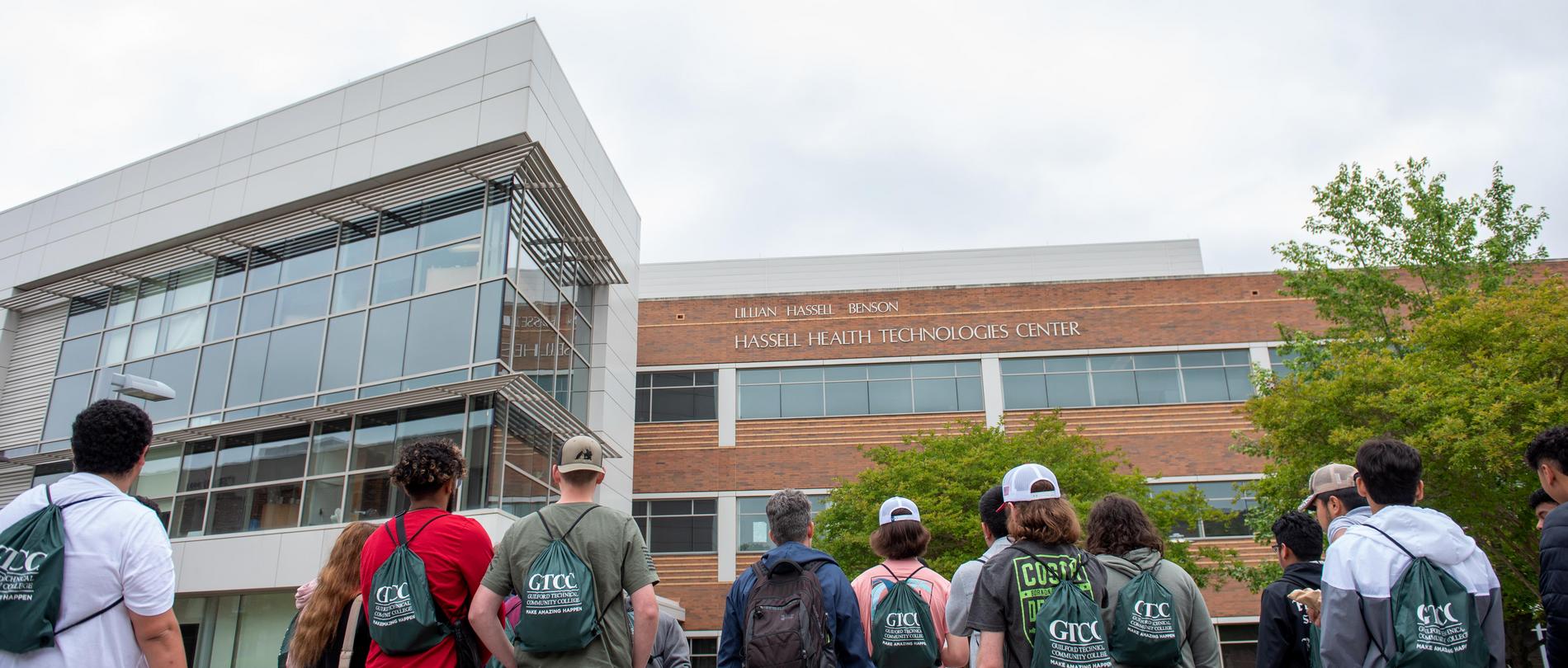 Students from Lee County High School tour the Hassell Health building on the Jamestown Campus.