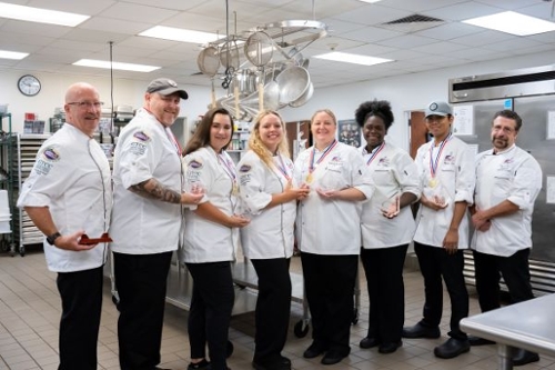 Left to Right: Chef Keith Gardiner, Will Hodges, Ila Seamans, Madison Gore, Stephanie Strucinski, Dana Brookins, Chunlee Tith, Chef Alan Romano