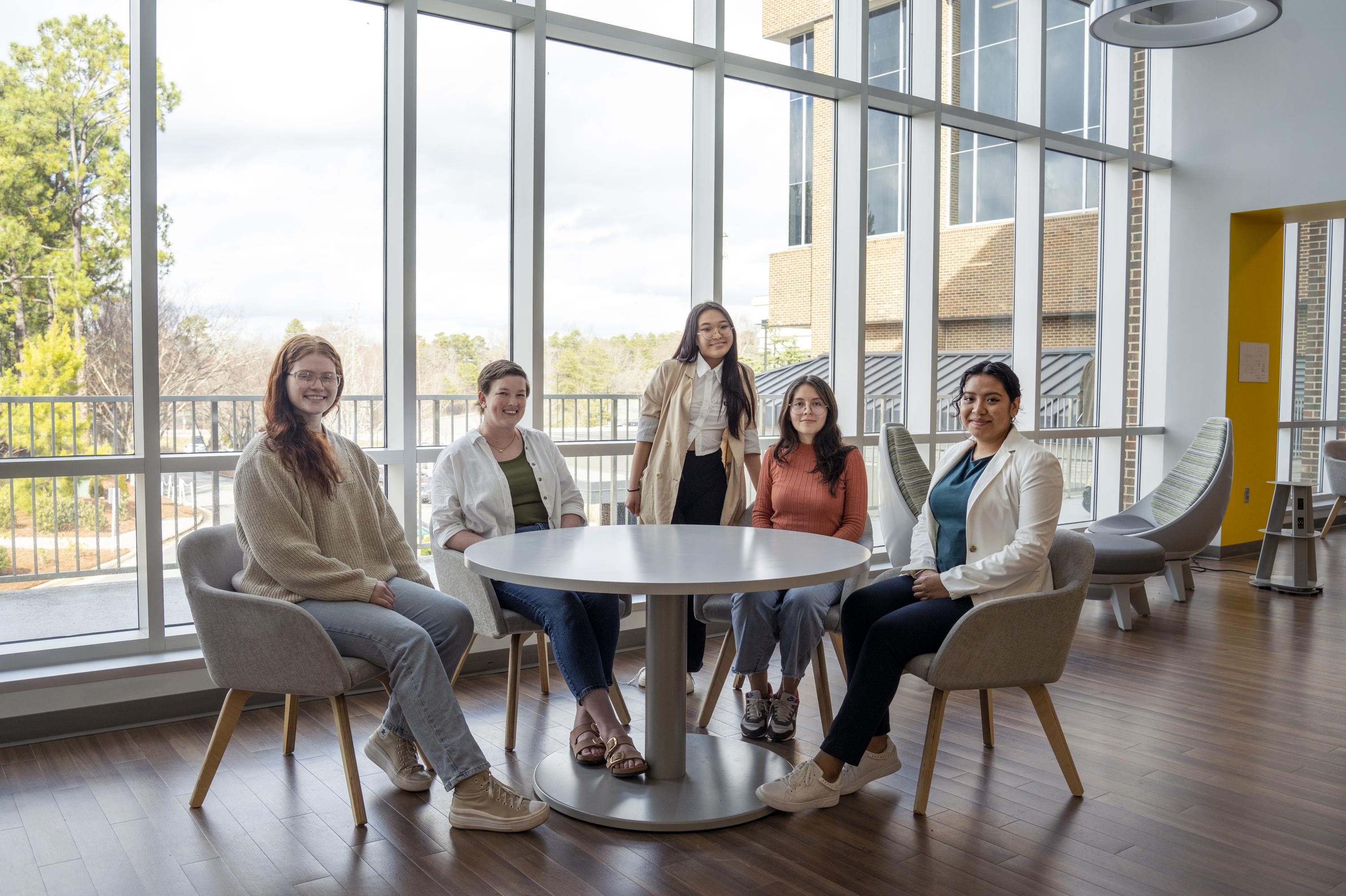 The first cohort of the GTCC Honors Program.From left to right, Jenna White, Lucy Jones, Munkhsetseg Ariunaa, Catalina Aldana Archila, Grecia Satzuki Espinoza Labastida.