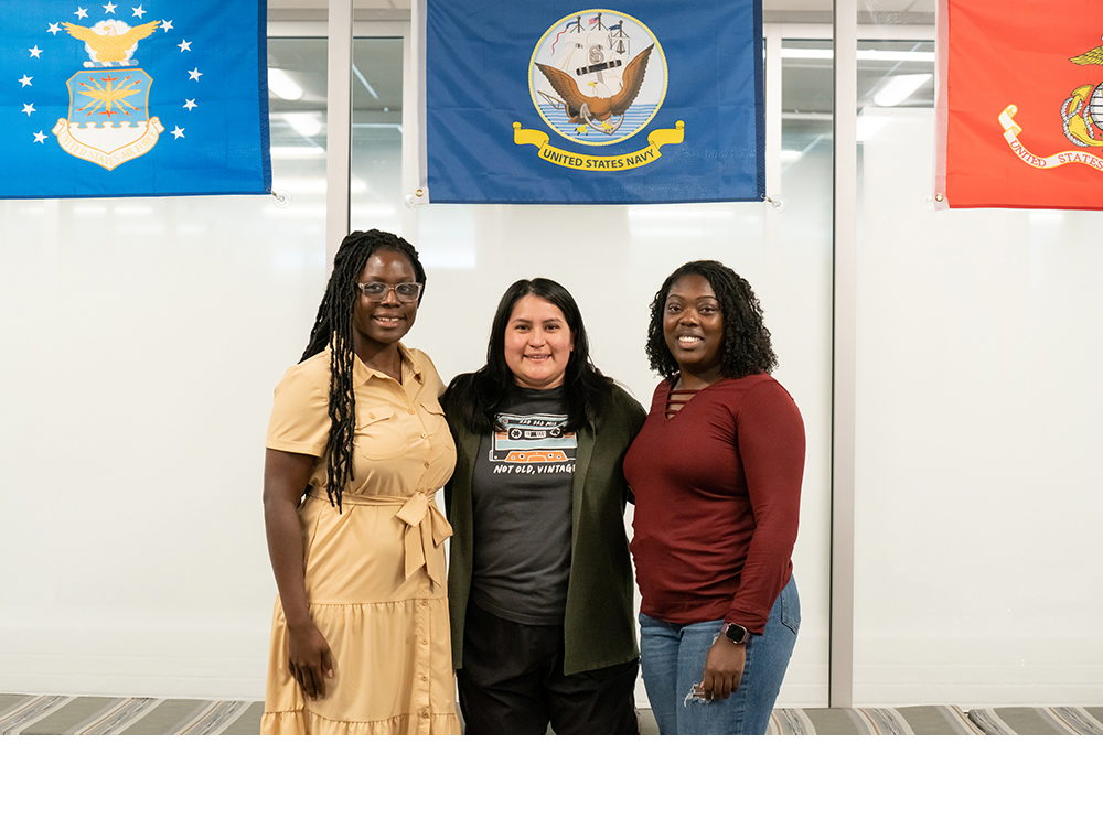 Veterans Shaylin Grady (from left), Alexandra Harris, and Qualisha Trotter
