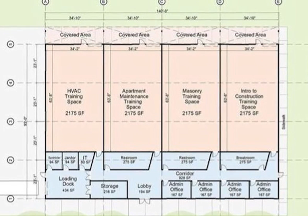 Diagram of how the building will be divided into four sections