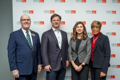 GTCC President Anthony Clarke, Ph.D. (from left), GTCC board of trustees vice chair Matthew L. Soule, new GTCC board of trustees member Whitney Tobatto, and GTCC board of trustees chair Treana A. Bowling, Ed.D.