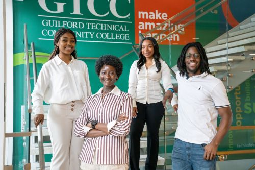 Crystabelle Nwameme, SGA vice president of clubs, Raodatou Oumarou, SGA secretary, Tiyah Witherspoon, vice president of special events and Kevin Daniels, SGA president. 