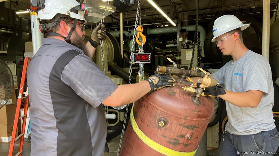 Brady Services apprentice Caden Hamlett, seen here with employee Robert Murray, advises employers to make sure they pick good mentors.