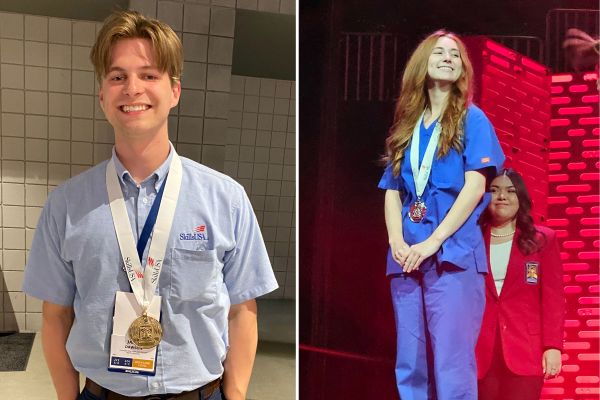 From left, GTCC students Jared Dawson, gold medalist, and Amelia Shuping, silver medalist, pose at the national SkillsUSA competition in Atlanta.