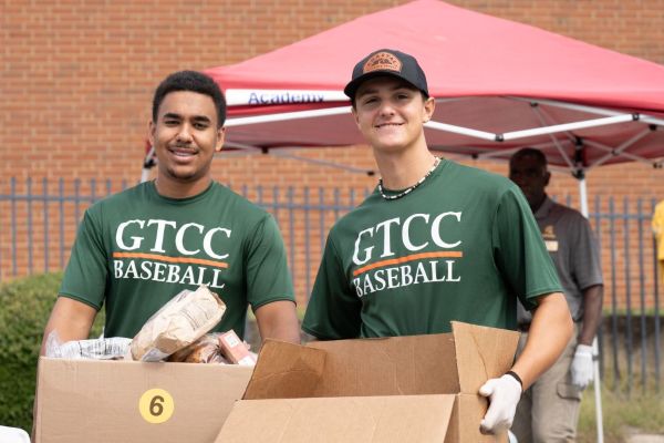 GTCC Baseball team volunteering at a 2026 Fresh Mobile Market, on the GTCC High Point campus. 
