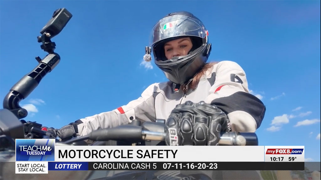 FOX8's Cassie Fambro gets hands-on experience learning motorcycle safety and riding techniques during a Teach Me Tuesday segment at GTCC.